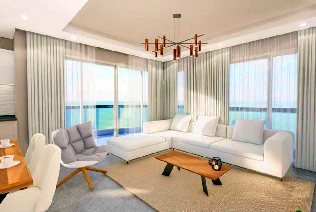 zbliżenie na pokój dzienny w luksusowym apartamencie na sprzedaż Cypr (Gazimagusa)