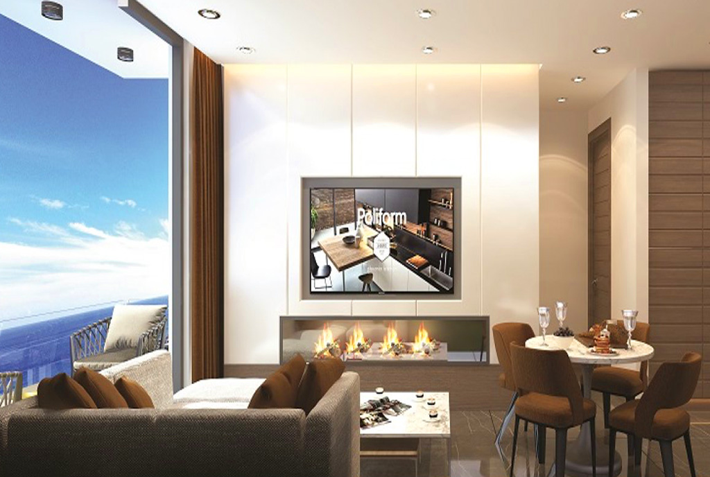 zaaranżowany w śródziemnomorskim stylu salon w ekskluzywnym apartamencie do sprzedaży Cypr (Iskele)
