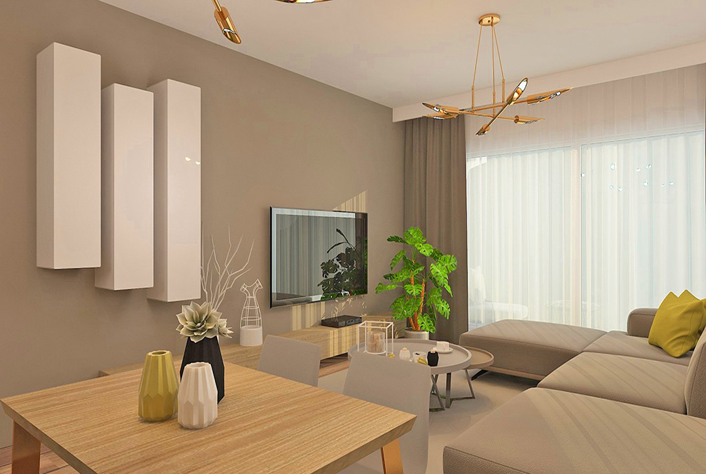 zbliżenie na pokój dzienny w ekskluzywnym apartamencie do sprzedaży Cypr (Karavas)