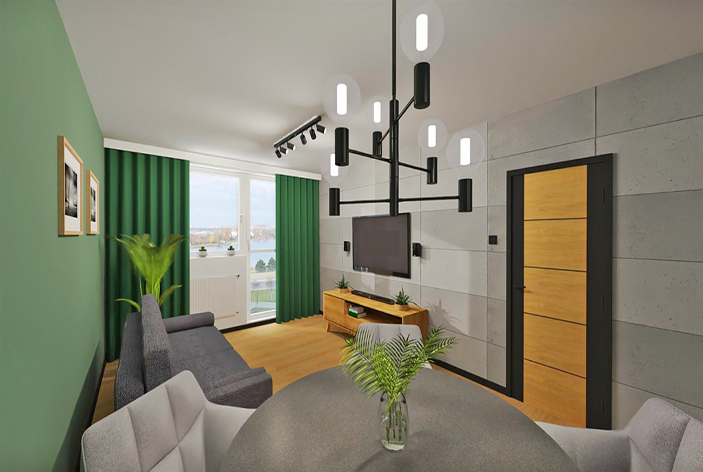 wizualizacja salonu w ekskluzywnym apartamencie do sprzedaży Elbląg