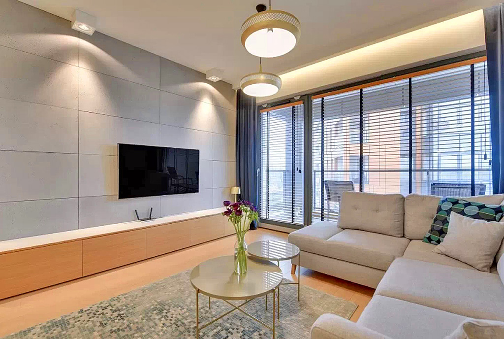 nowoczesny salon w ekskluzywnym apartamencie do sprzedaży Gdańsk