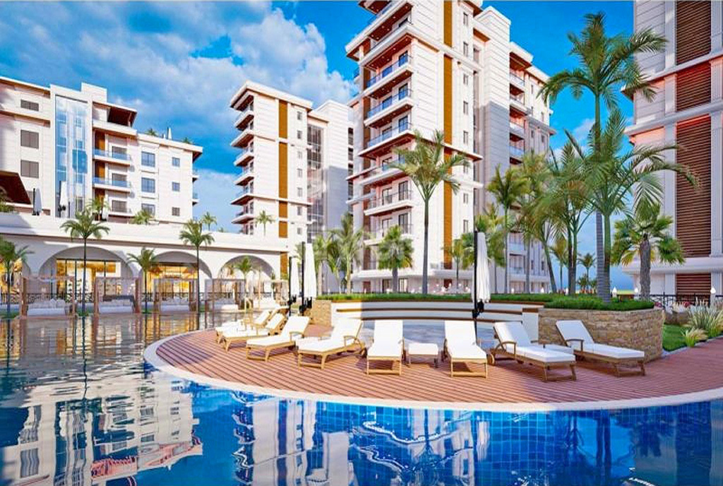 na pierwszym planie basen przy ekskluzywnym apartamencie na sprzedaż Cypr (Isekle)