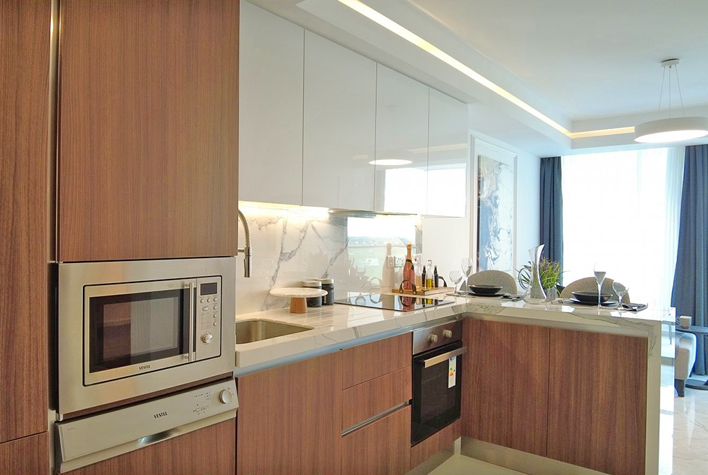 praktycznie urządzona kuchnia w luksusowym apartamencie na sprzedaż Cypr (Iskele)