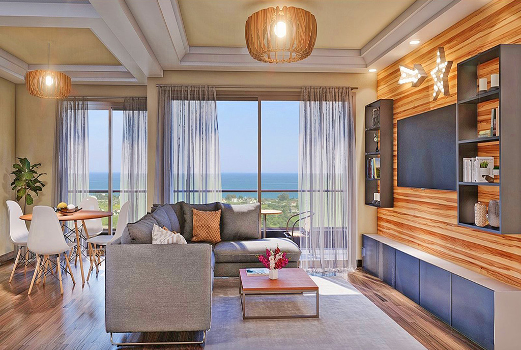 kameralny pokój dzienny w ekskluzywnym apartamencie na sprzedaż Cypr (Iskele)