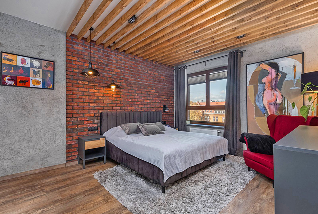 elegancka sypialnia w ekskluzywnym apartamencie na sprzedaż Szczecin