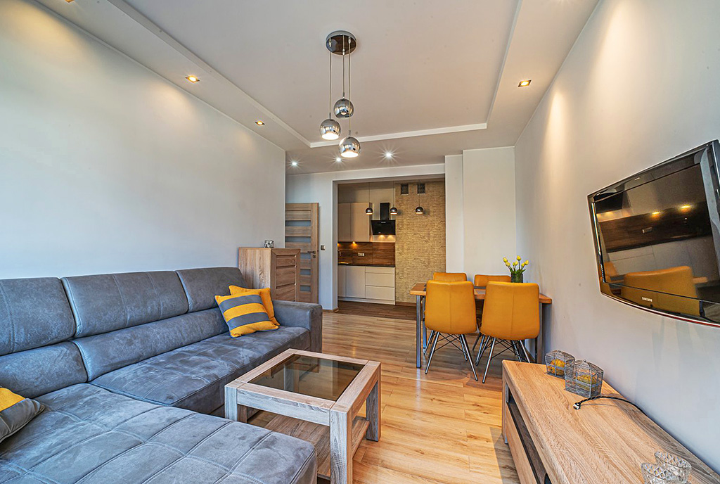 przeciwległa strona pokoju dziennego w ekskluzywnym apartamencie na wynajem Bolesławiec