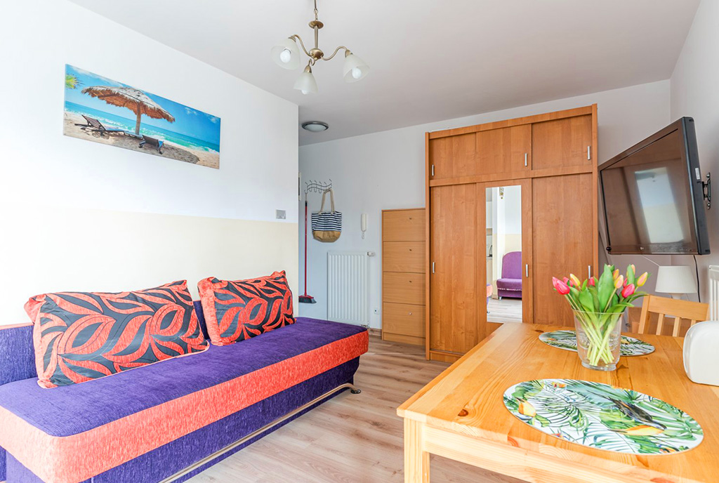 przeciwległa strona pokoju dziennego w luksusowym apartamencie do wynajmu Gdańsk (okolice)