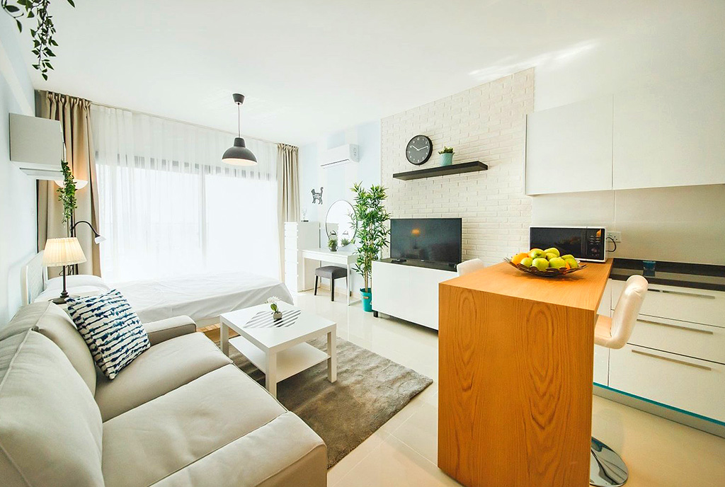 zbliżenie na pokój dzienny w luksusowym apartamencie na sprzedaż Cypr (Iskele)