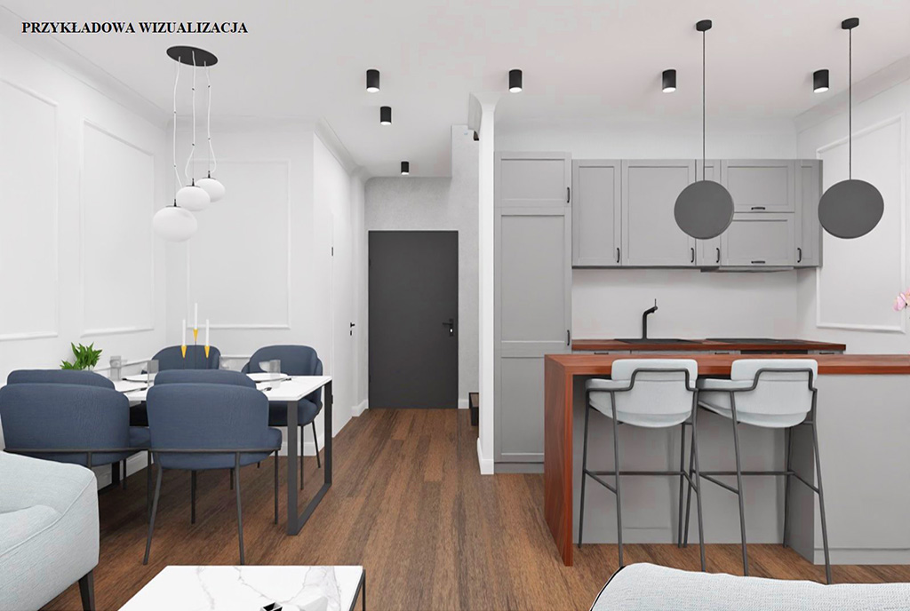imponująca wizualizacja nowoczesnego wnętrza ekskluzywnego apartamentu do sprzedaży Elbląg