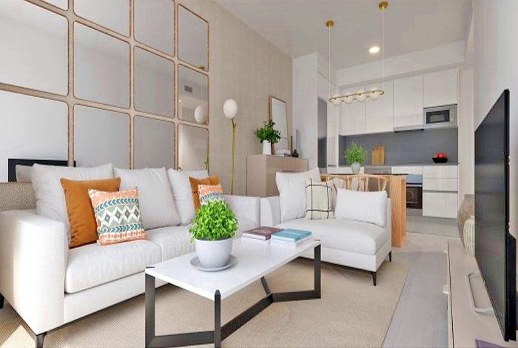 nowoczesny design salonu w ekskluzywnym apartamencie do sprzedaży Hiszpania (Caleta de Velez)
