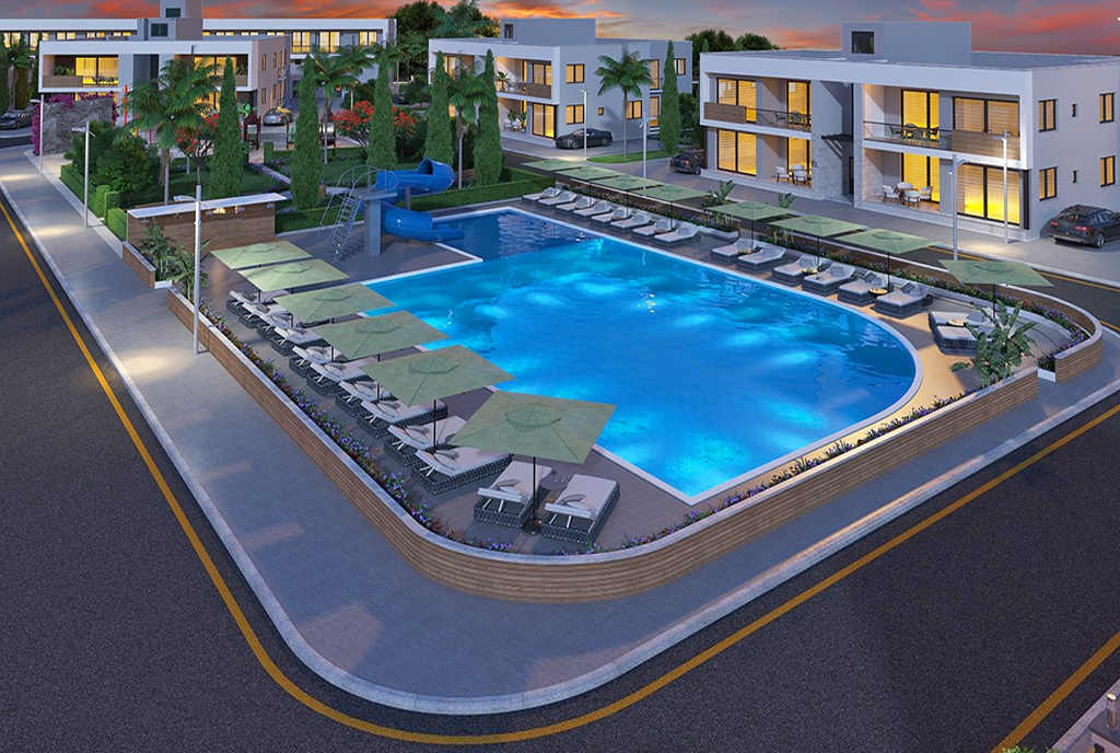 przepiękny basen przy apartamentowcu, gdzie znajduje się oferowany na sprzedaż luksusowy apartament Cypr (Gazimagusa)