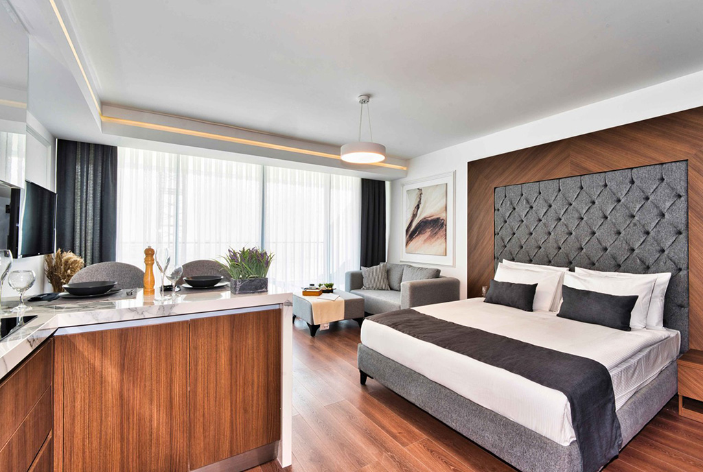 elegancka sypialnia w luksusowym apartamencie do sprzedaży Cypr (Iskele)