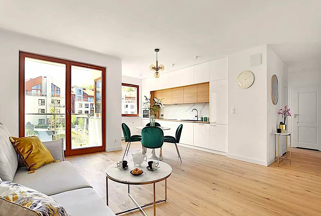 słoneczne wnętrze ekskluzywnego apartamentu do sprzedaży Gdynia