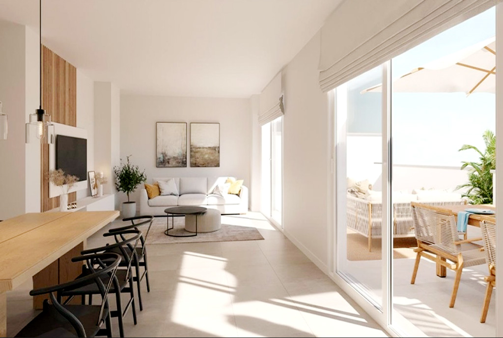 przestrony salon w luksusowym apartamencie na sprzedaż Hiszpania (Estepona)