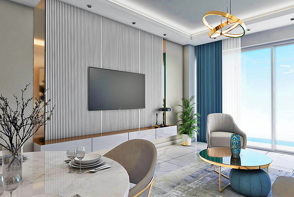 okazały salon w luksusowym apartamencie na sprzedaż Cypr (Iskele)