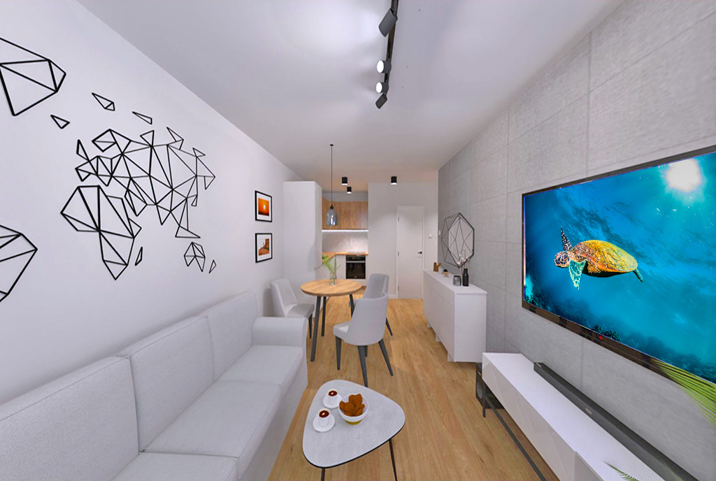 zbliżenie na pokó dzienny w luksusowym apartamencie na sprzedaż Elbląg