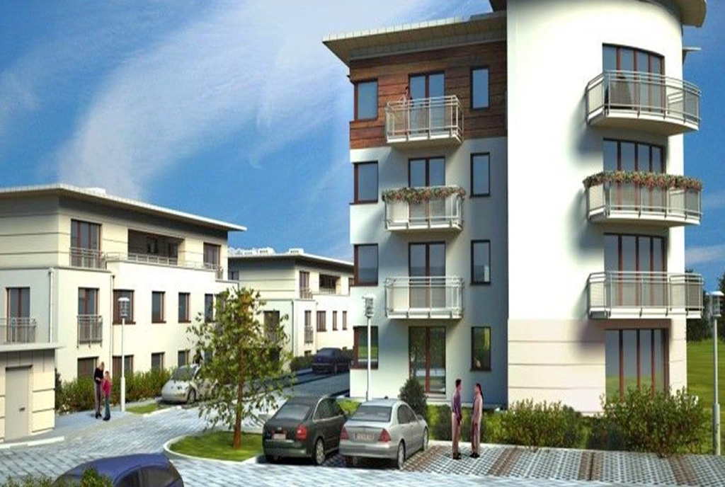 widok na osiedle, na którym mieści się oferowany do sprzedaży luksusowy apartament Gdańsk