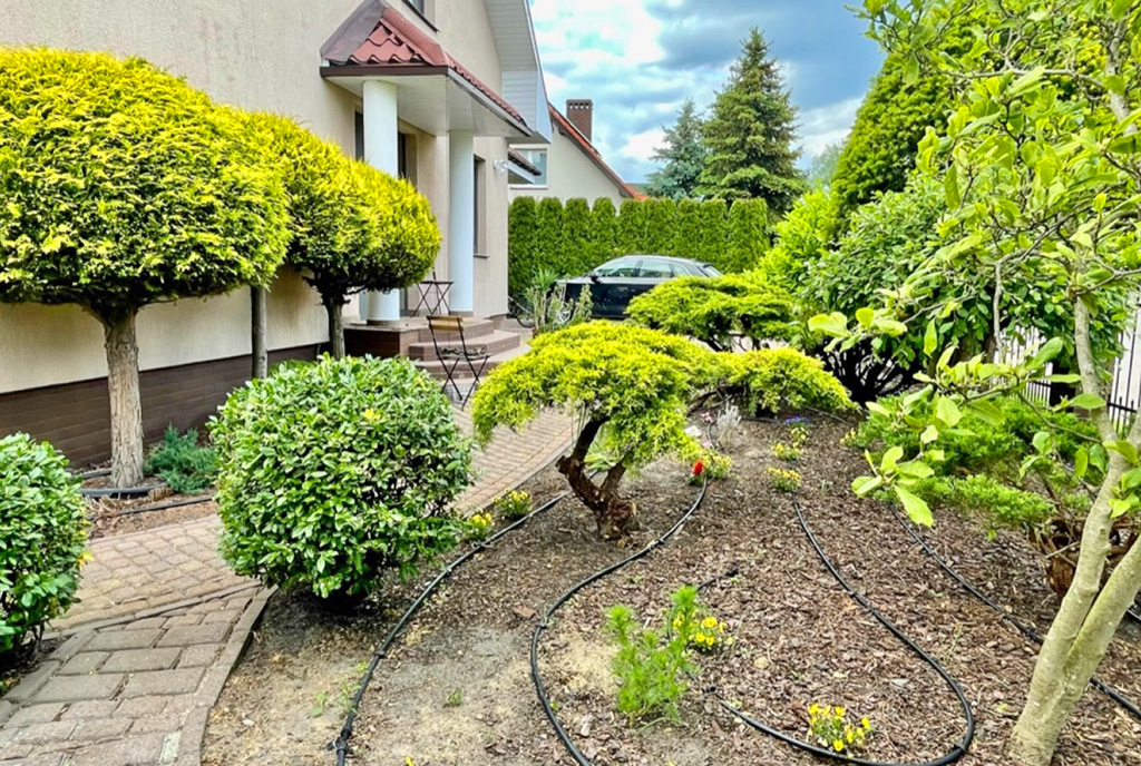 starannie wypielęgnowana działka, na które posadowiona jest ekskluzywna willa na wynajem Szczecin