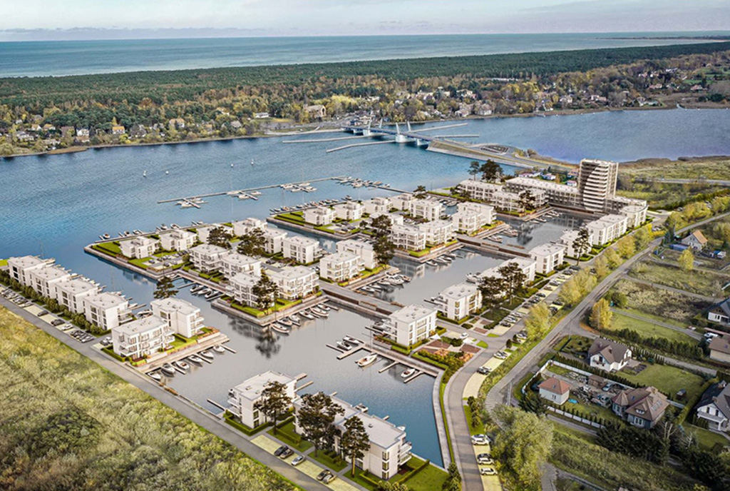 zdjęcie wykonane z drona pokazujące od góry całe osiedle, gdzie położony jest ekskluzywny apartament do sprzedaży Gdańsk