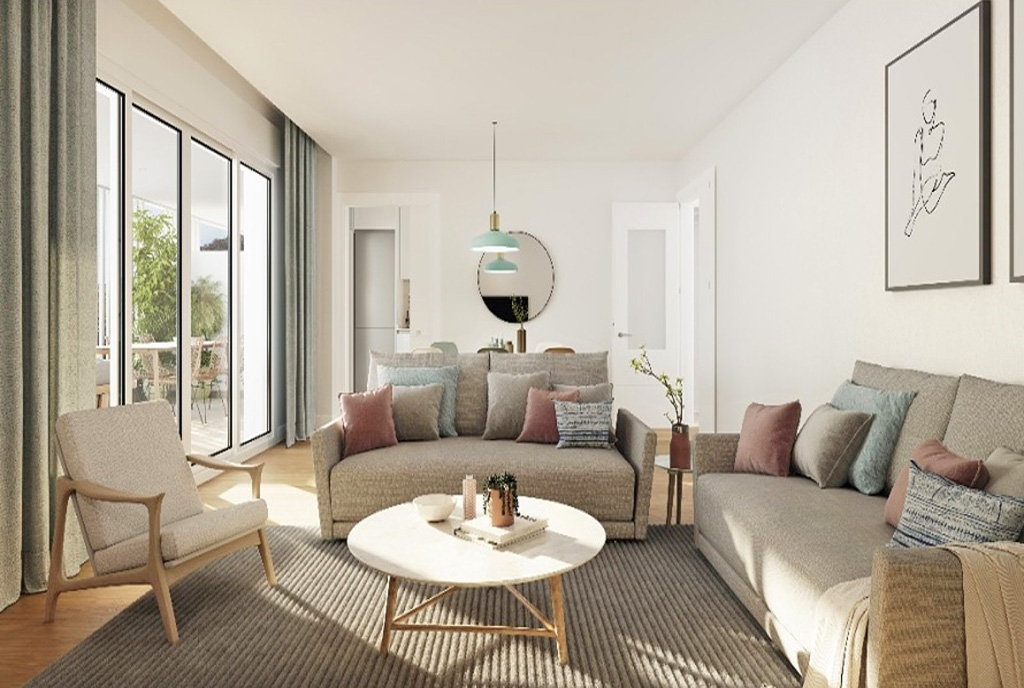na pierwszym planie salon w ekskluzywnym apartamencie do sprzedaży Hiszpania (Colinas del Limonar)