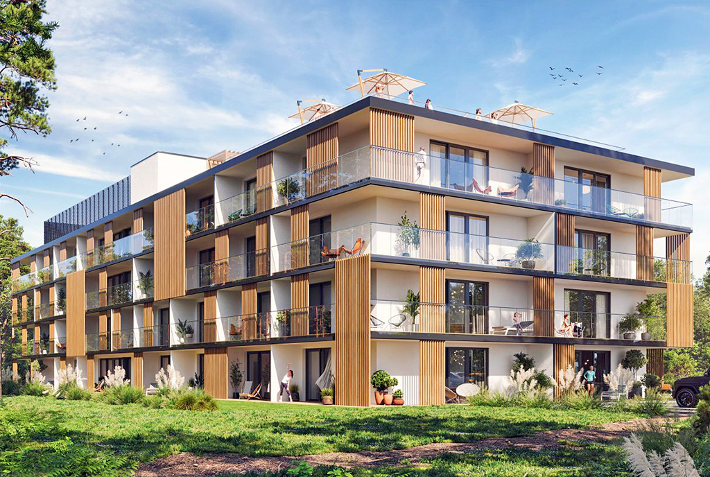 prestiżowy apartamentowiec, gdzie mieści się luksusowy apartament na sprzedaż nad morzem