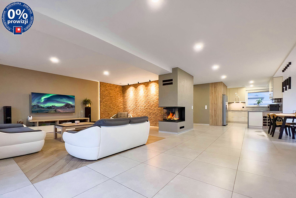 kominek w salonie ekskluzywnej willi do sprzedaży Katowice (okolice)