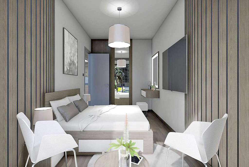 elegancka sypialnia w luksusowym apartamencie na sprzedaż Cypr (Gazimagusa)