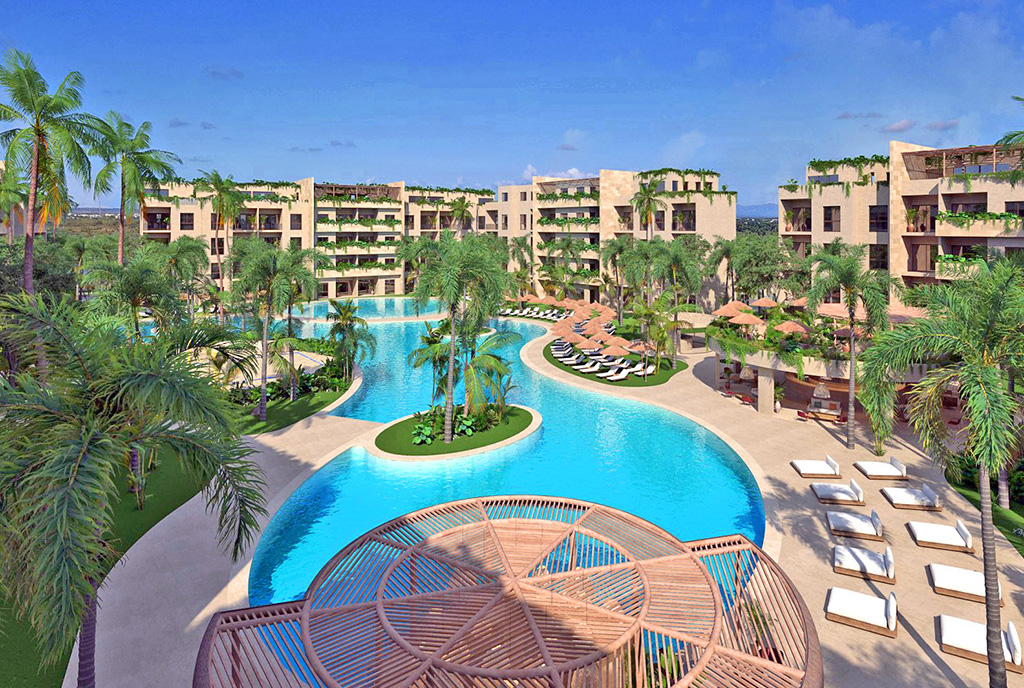 basen w częściach wspólnych osiedla, na którego terenie znajduje się oferowany na sprzedaż luksusowy apartament Dominikana (Punta Cana)