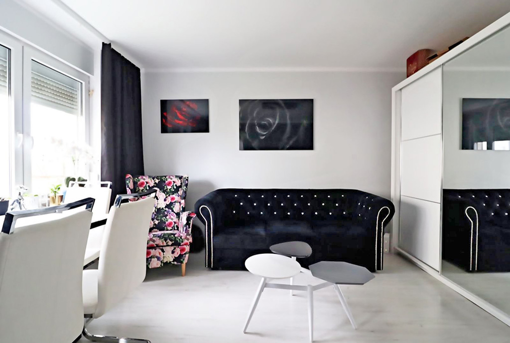 zbliżenie na pokój gościnny w luksusowym apartamencie na sprzedaż Gorzów Wielkopolski