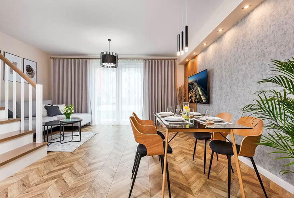 imponujący pokój dzienny w luksusowym apartamencie na sprzedaż Gdynia (okolice)