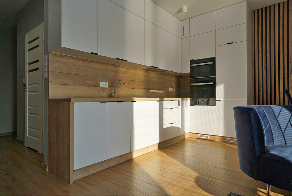 funkcjonalnie zaaranżowana kuchnia w ekskluzywnym apartamencie na wynajem Piotrków Trybunalski