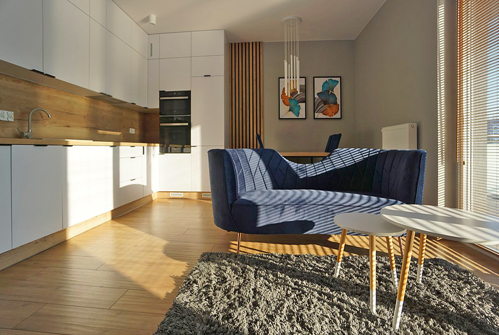 przeciwległa strona pokoju dziennego w luksusowym apartamencie do wynajmu Piotrków Trybunalski