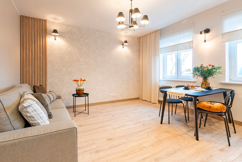 aneks kuchenny i jadalnia w luksusowym apartamencie na sprzedaż Elbląg
