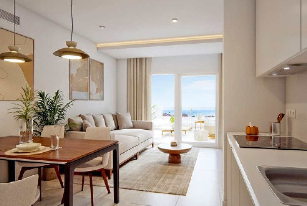 słoneczny salon w ekskluzywnym apartamencie do sprzedaży Hiszpania (Torreblanca)