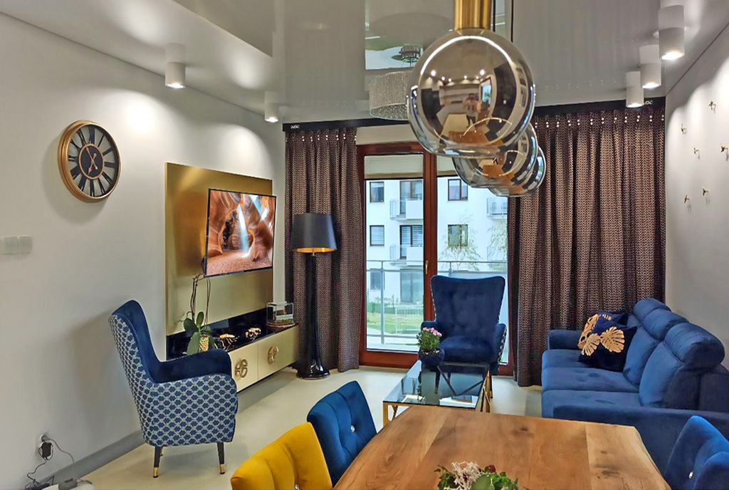 stylowy pokój dzienny w luksusowym apartamencie na sprzedaż Gdańsk