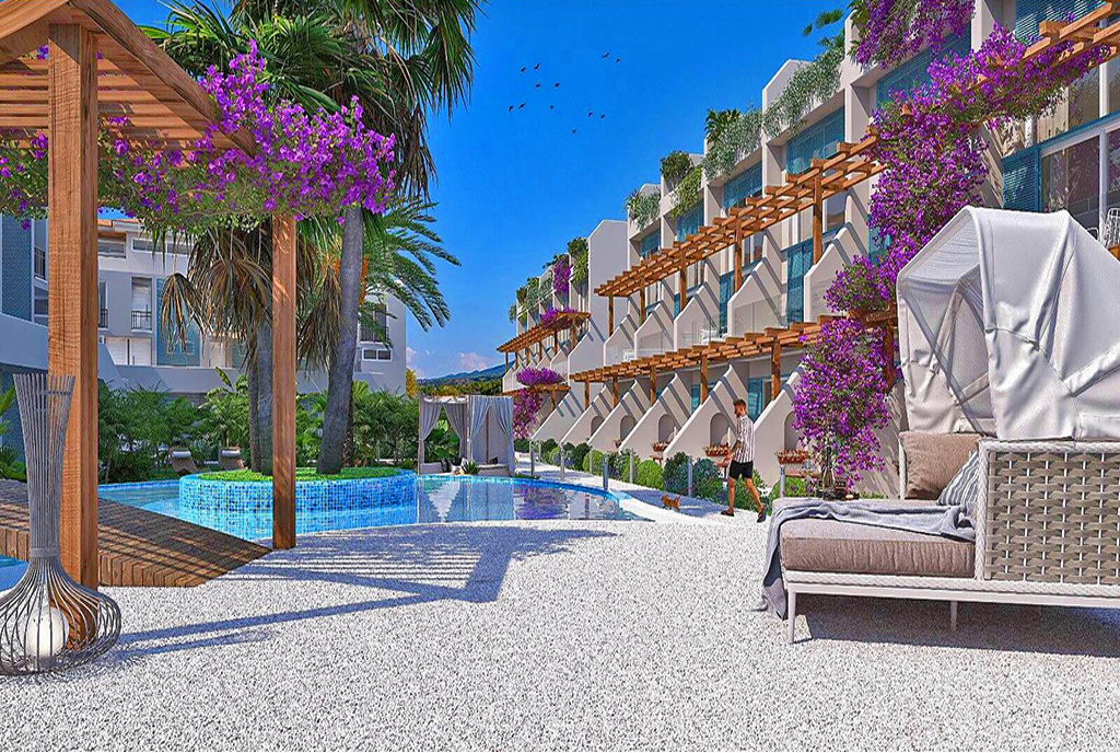 imponujący taras w częściach wspólnych osiedla, gdzie znajduje się ekskluzywny apartament do sprzedaży Cypr (Girne)