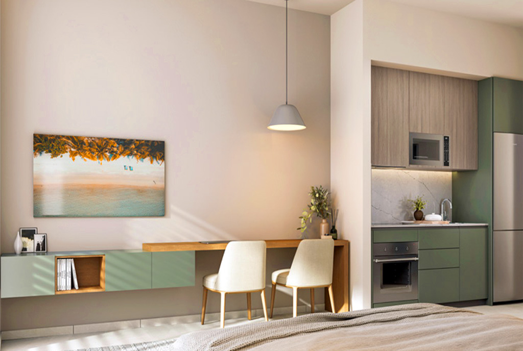 zaprojektowana w nowoczesnym stylu kuchnia w luksusowym apartamencie do sprzedaży Dominikana (Bavaro)