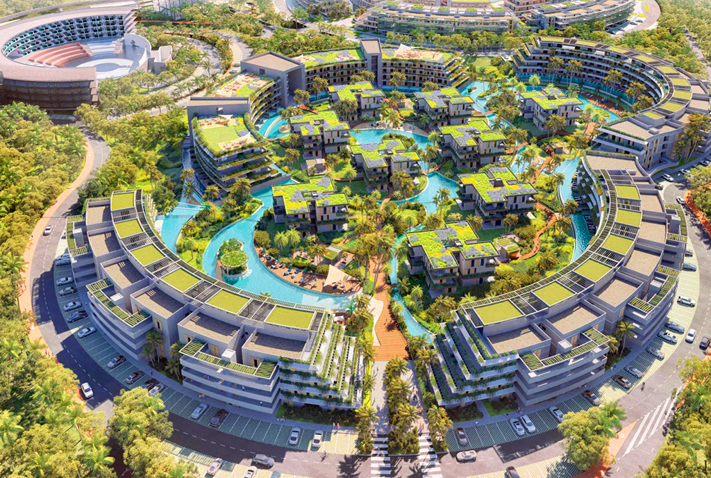 widok od góry na osiedle, gdzie mieści się oferowany do sprzedaży ekskluzywny apartament Dominikana (Bavaro)