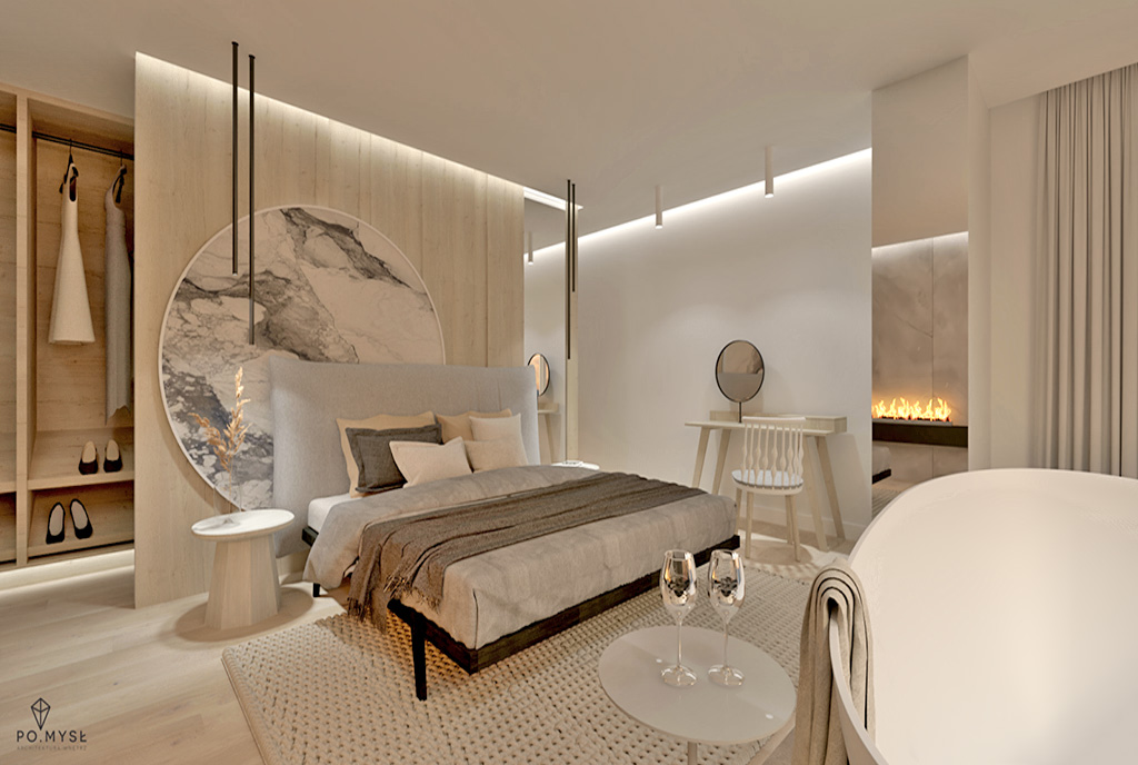 elegancka sypialnia w luksusowym apartamencie do sprzedaży Ustroń