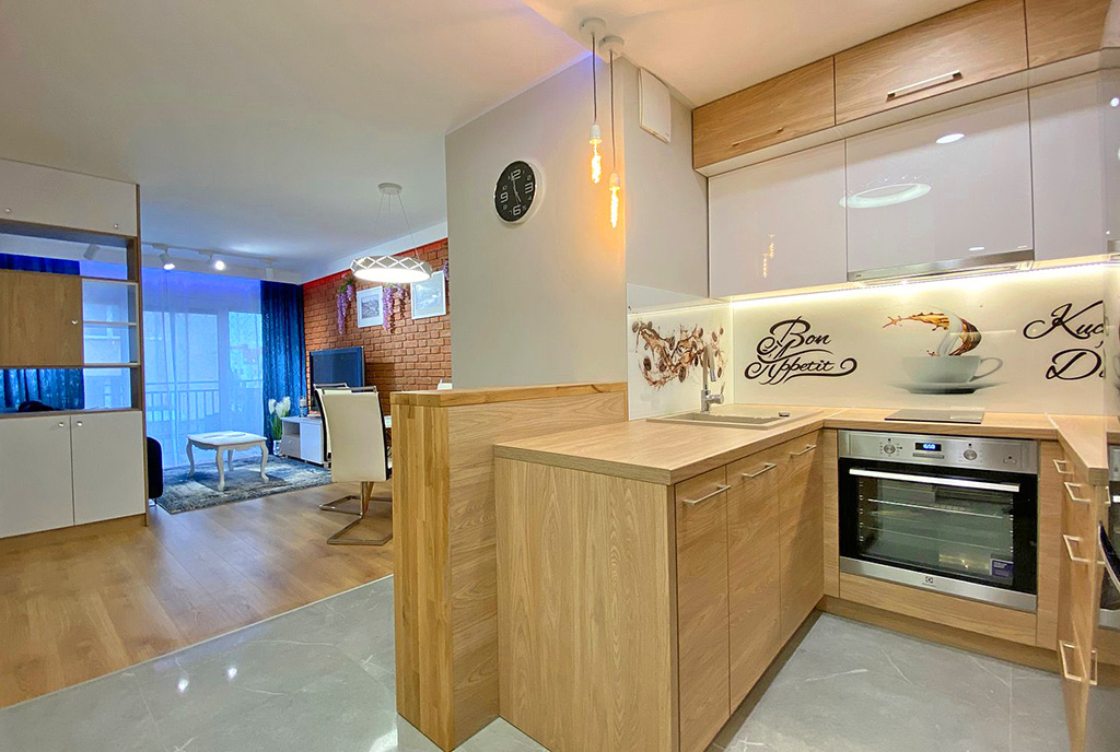 zbliżenie na aneks kuchenny w luksusowym apartamencie do wynajmu Szczecin