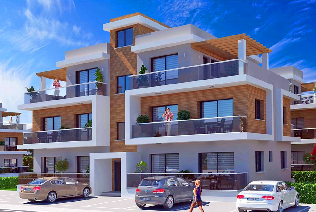 frontowa elewacja budynku, w którym znajduje się ekskluzywny apartament do sprzedaży Cypr (Iskele)