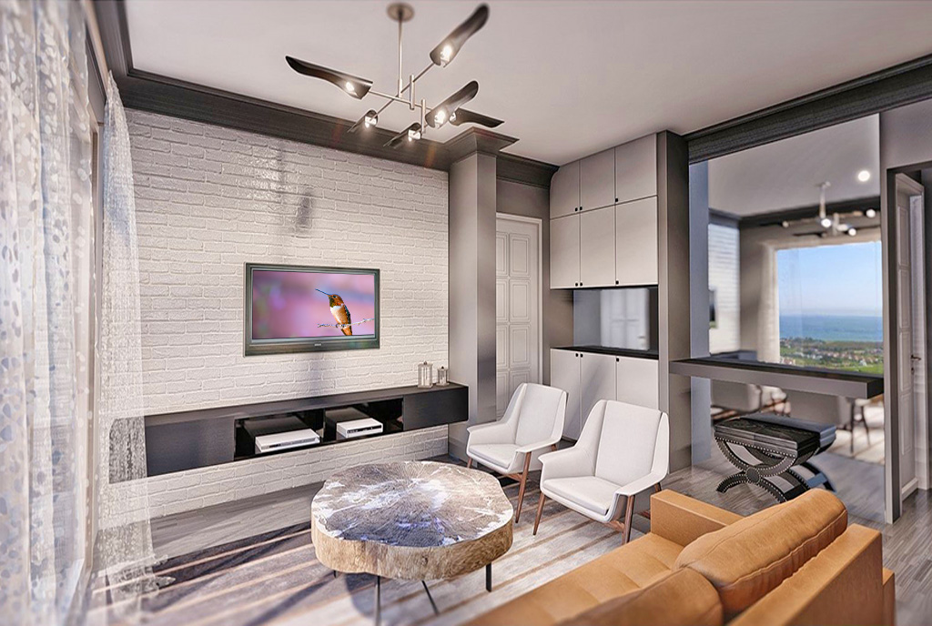 zbliżenie na salon w ekskluzywnym apartamencie na sprzedaż Cypr (Iskele)