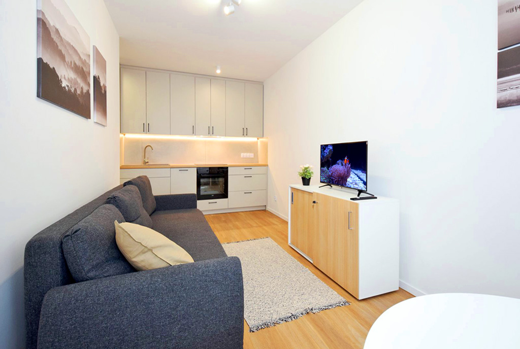 zaaranżowane w nowoczesnym stylu wnętrze luksusowego apartamentu do wynajmu Lublin
