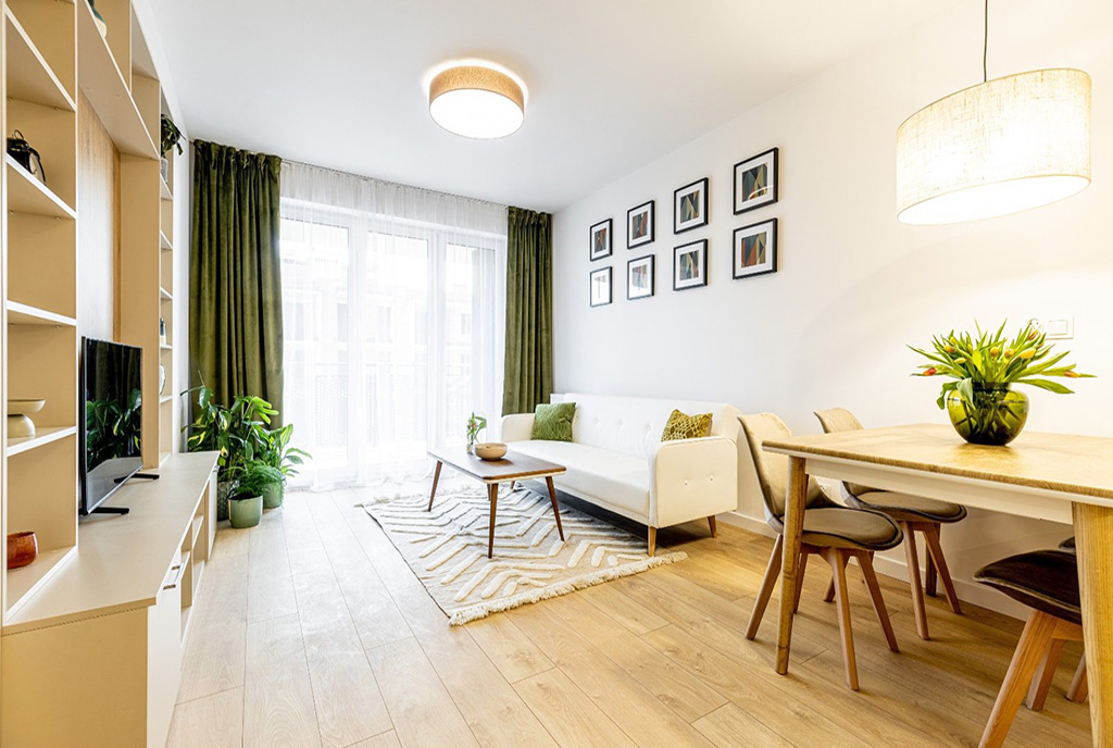 okazały pokój dzienny w luksusowym apartamencie na sprzedaż Kalisz