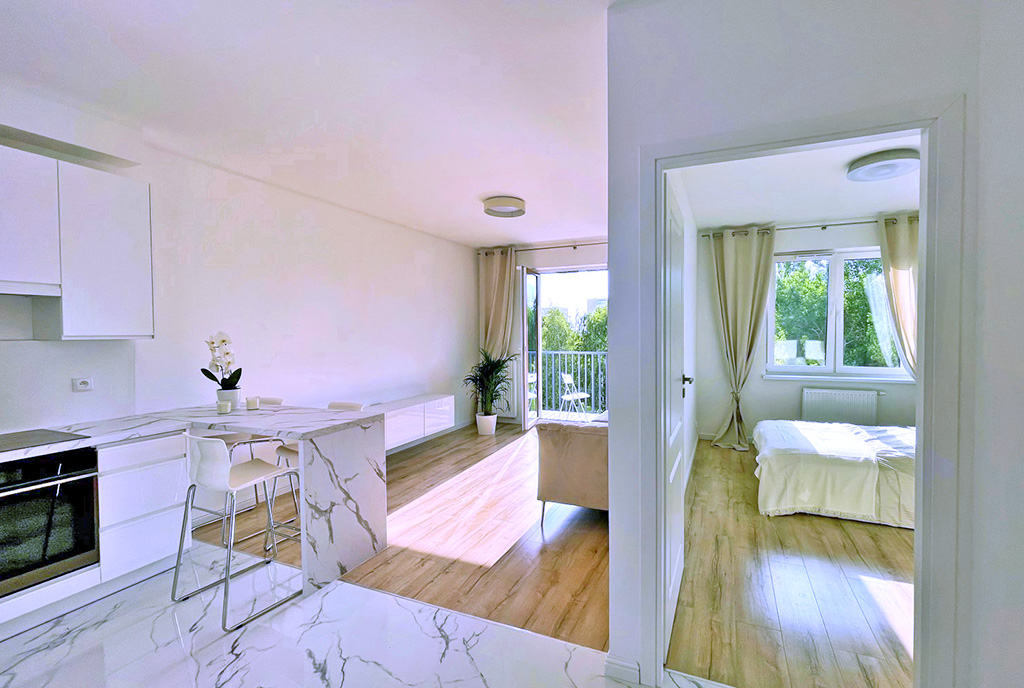 dominująca biel we wnętrzu luksusowego apartamentu do wynajmu Szczecin