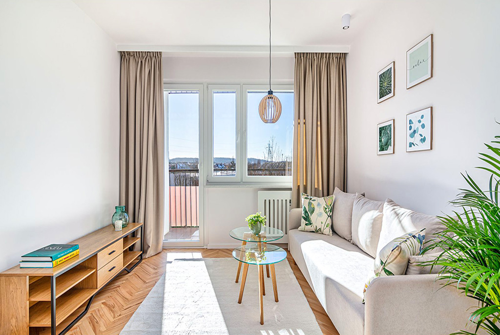 rzut na pokój dzienny w luksusowym apartamencie na sprzedaż Gdańsk