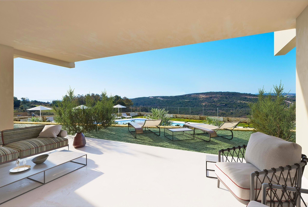 słoneczny taras przy luksusowym apartamencie na sprzedaż Hiszpania (Estepona)