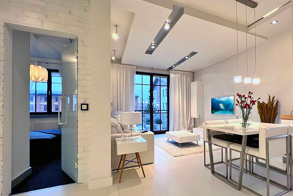 nowoczesny styl salon w luksusowym apartamencie do wynajmu Szczecin