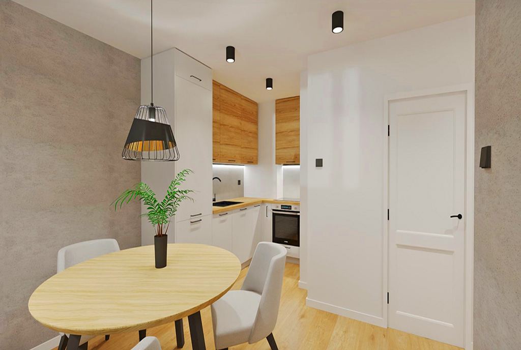 widok na aneks kuchenny w luksusowym apartamencie na sprzedaż Elbląg