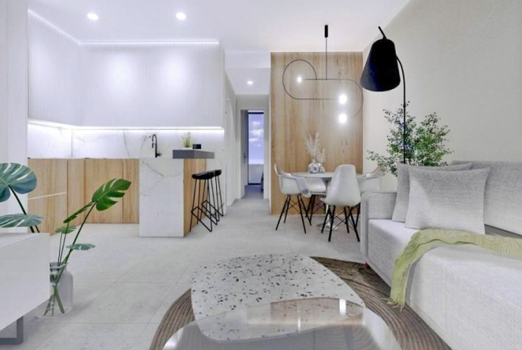 widok na kuchnię i jadalnię w luksusowym apartamencie na sprzedaż Hiszpania (San Pedro del Pinatar, Lo Pagan)